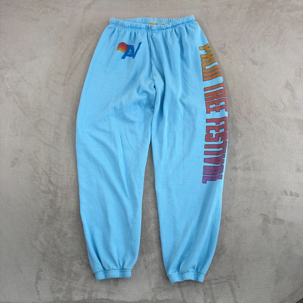 Aviator Nation Palm Tree Festival Sweatpants Joggers in Ocean XL Unisex USA Made